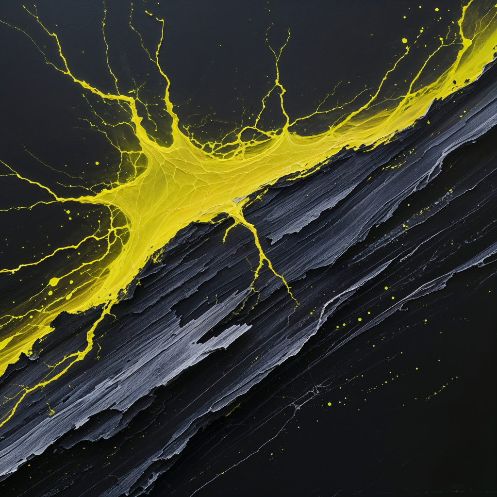 Abstract black and gray surface crossed by a bright yellow branching structure, visual artifact from Z.E.R.O. REUNION pack