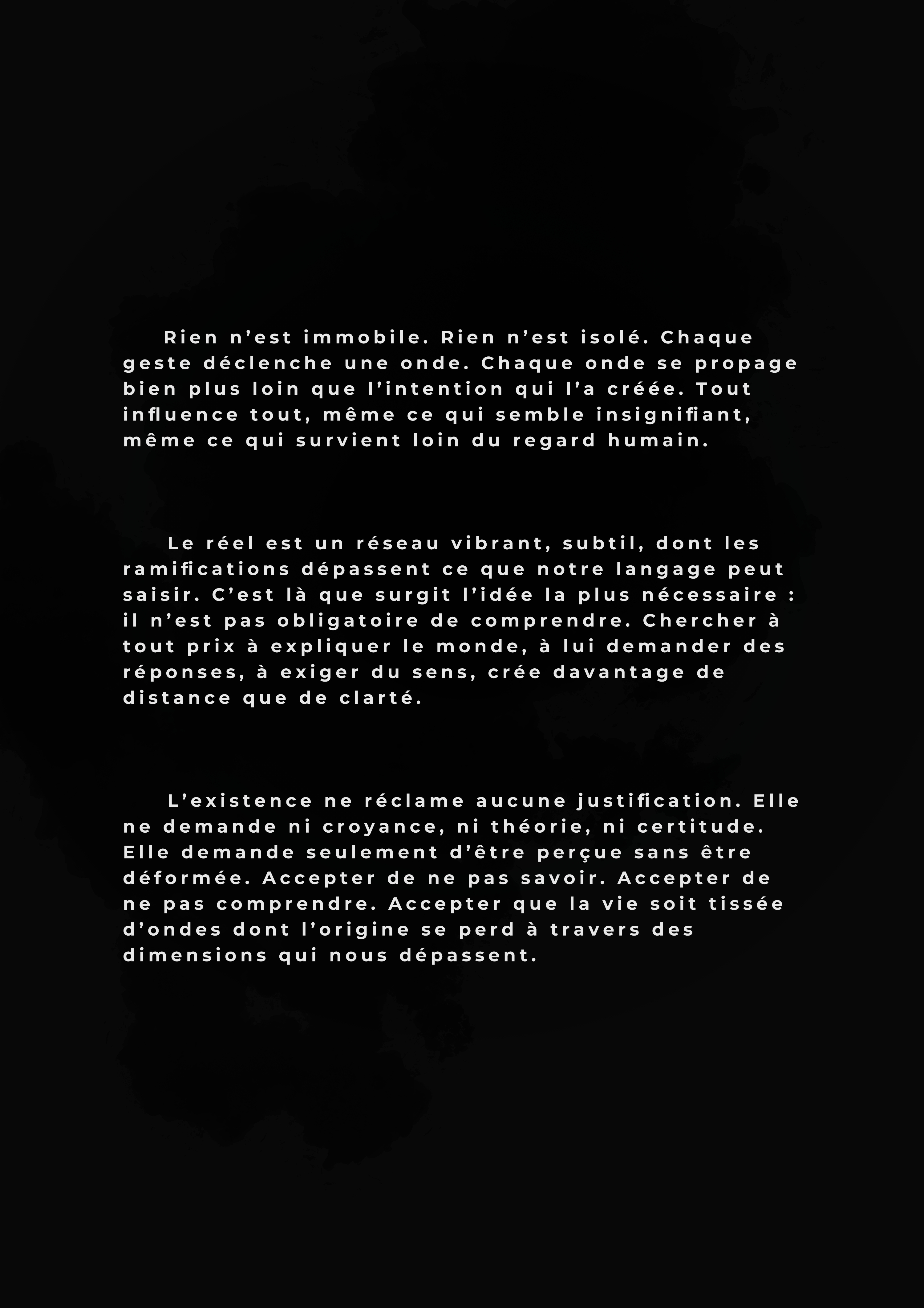 Silent Knowing page 3 en français – motif fractal, chaos, ordre et respiration du monde